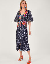 Rori Embroidered Tea Dress, Blue (NAVY), large