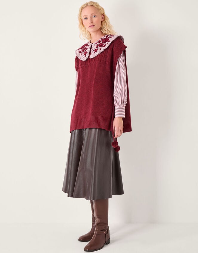 Coco Sleeveless Cable Knit Poncho, Red (BURGUNDY), large