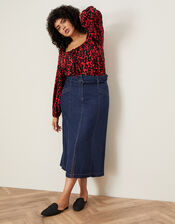 Nella Denim Plaited Belt Midi Skirt, Blue (DENIM BLUE), large