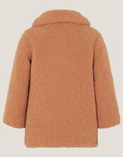 Baby Embroidered Floral Borg Coat, Camel (CAMEL), large