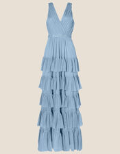 Tilly Tiered Maxi Dress in Recycled Polyester, Blue (BLUE), large