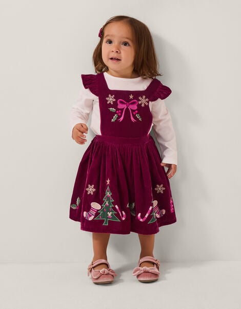 Baby Top & Christmas Pinafore Dress Set, Red (RED), large