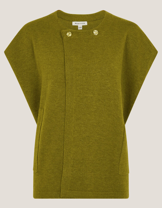 Double Breasted Knit Poncho Vest, Green (OLIVE), large