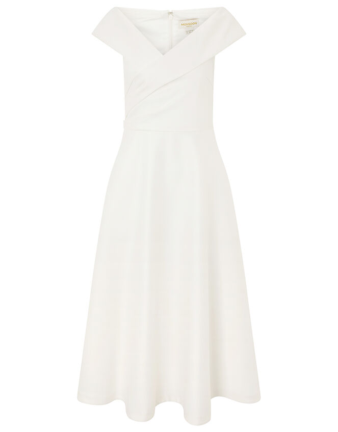 Grace Bardot Midi Bridal Dress, Ivory (IVORY), large