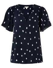 Dot V-Neck Top with LENZING™ ECOVERO™, Blue (NAVY), large