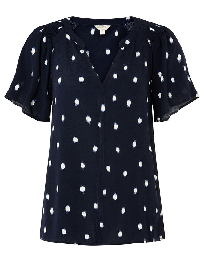 Dot V-Neck Top with LENZING™ ECOVERO™, Blue (NAVY), large