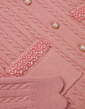 Embellished Cable Knit Cardigan, Pink (PINK), large