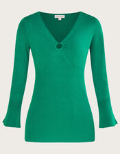 Plain Ring V-Neck Jumper with LENZING™ ECOVERO™, Green (GREEN), large