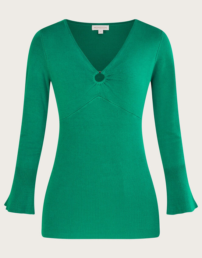 Plain Ring V-Neck Jumper with LENZING™ ECOVERO™, Green (GREEN), large