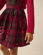 Frill Top & Tartan Pinafore Dress Set, Red (BURGUNDY), large