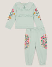Baby Floral Embroidered Top & Sweatpants Set, Green (GREEN), large