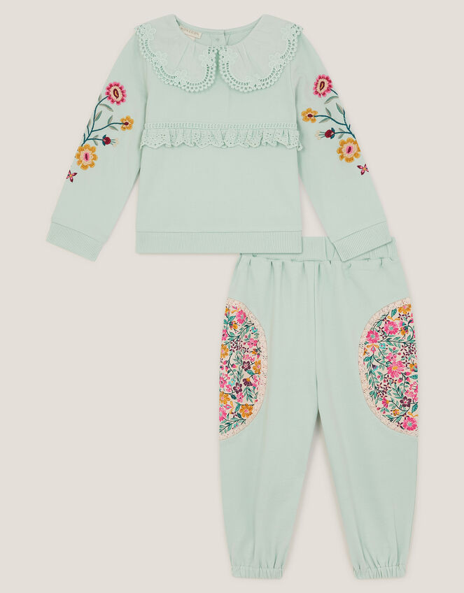 Baby Floral Embroidered Top & Sweatpants Set, Green (GREEN), large