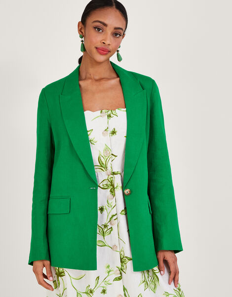 Stella Jacket in Linen Blend, Green (GREEN), large