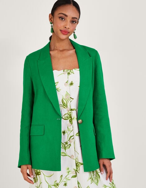 Stella Jacket in Linen Blend, Green (GREEN), large