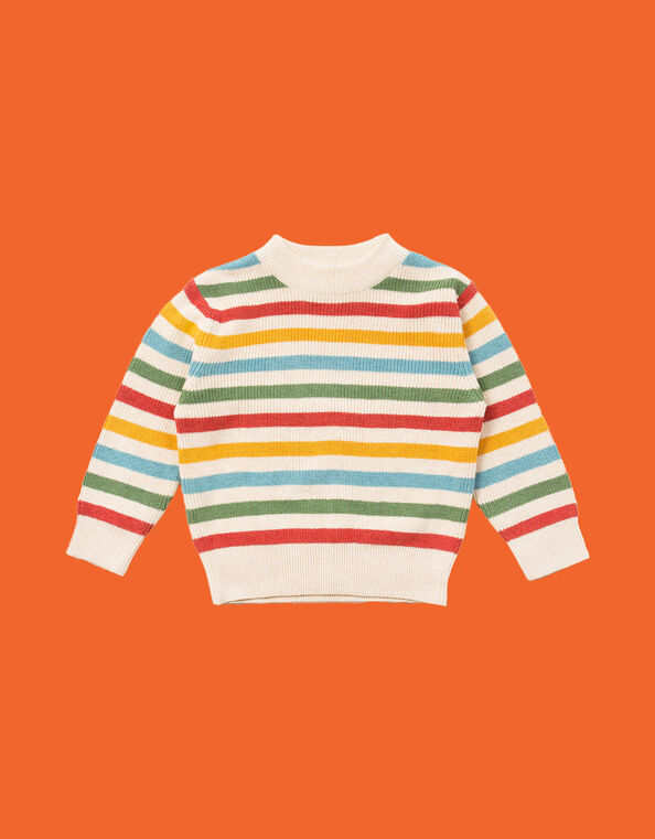 Little Green Radicals Rainbow Stripe Snuggly Knit Jumper, Multi (MULTI), large