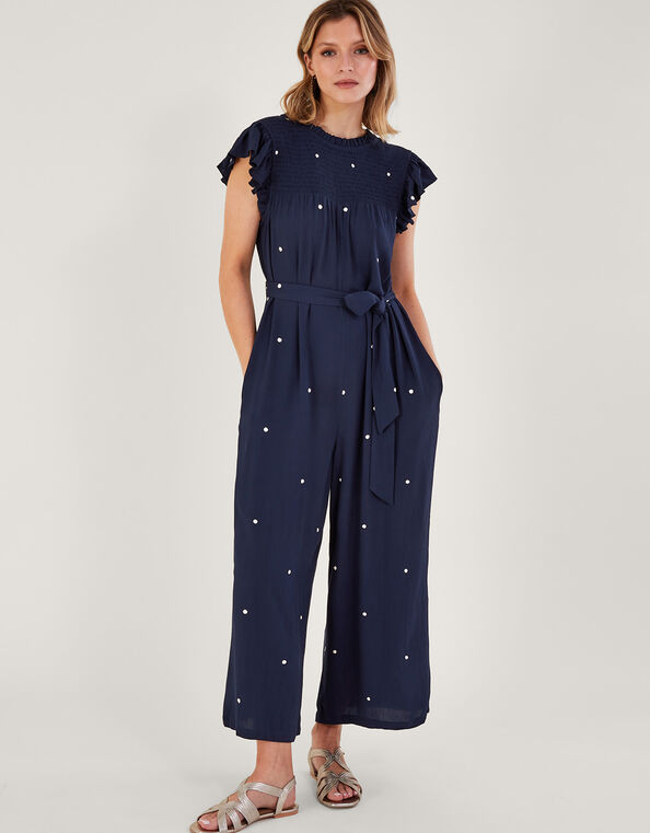 Embroidered Spot Jumpsuit, Blue (NAVY), large