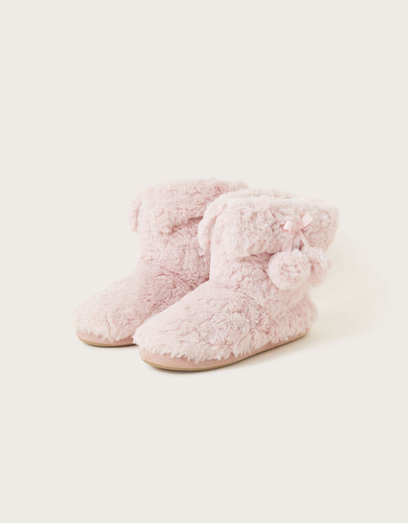 Faux Fur Pom-Pom Slipper Boots, Pink (PINK), large