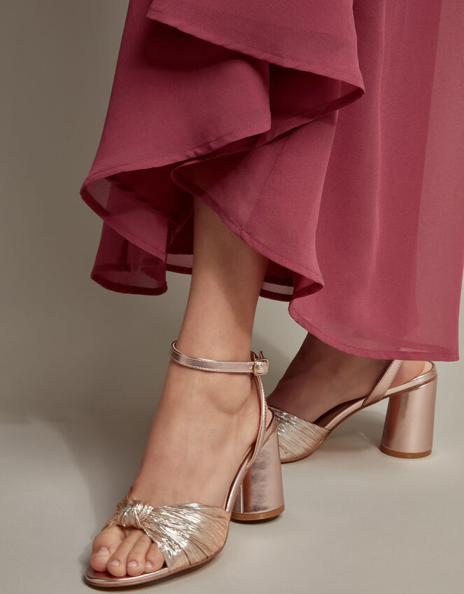 Metallic Twist Front Heeled Sandals, Pink (PALE PINK), large