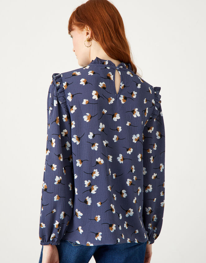 Floral Pin Tuck Blouse, Blue (BLUE), large
