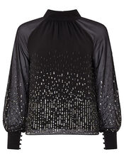 Leah Sequin Blouse, Black (BLACK), large