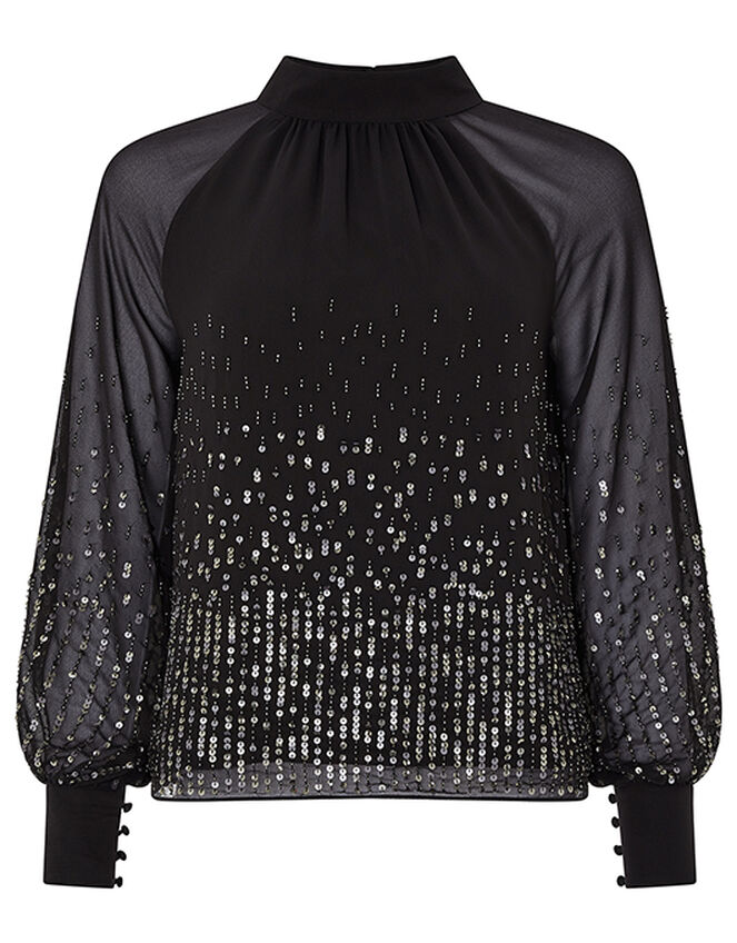 Leah Sequin Blouse, Black (BLACK), large