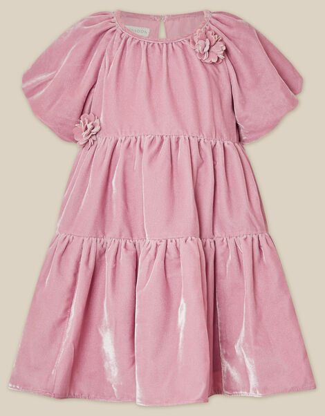 Baby Leila Corsage Velvet Party Dress, Pink (PINK), large