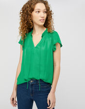 Woven Front Jersey Top, Green (GREEN), large