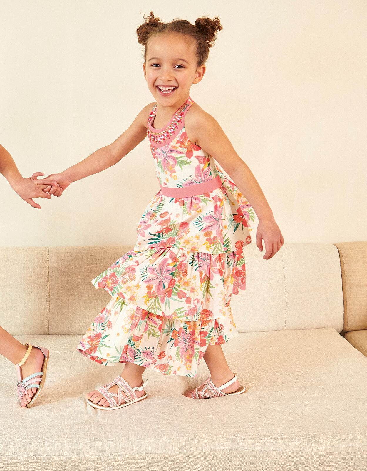 Tropical Flamingo Print Halter Maxi Dress Ivory Girls Dresses Monsoon Global
