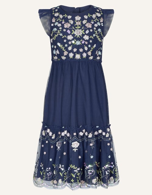 Monsoon Ellie Embroidered Sequin Maxi Dress Blue