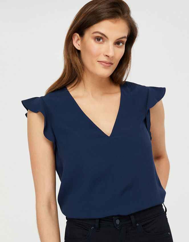 Nessa Short Sleeve Blouse in LENZING™ ECOVERO™, Blue (NAVY), large