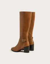 70s Long Leather Heeled Boots, Tan (TAN), large
