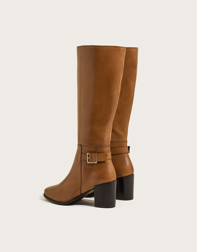 70s Long Leather Heeled Boots, Tan (TAN), large