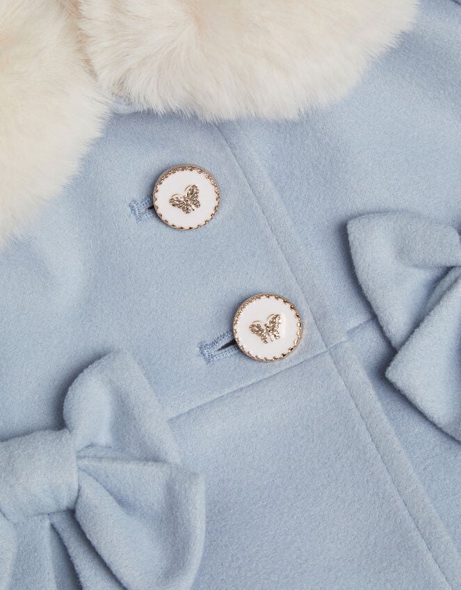 Baby Bow Faux Fur Collar Coat, Blue (BLUE), large