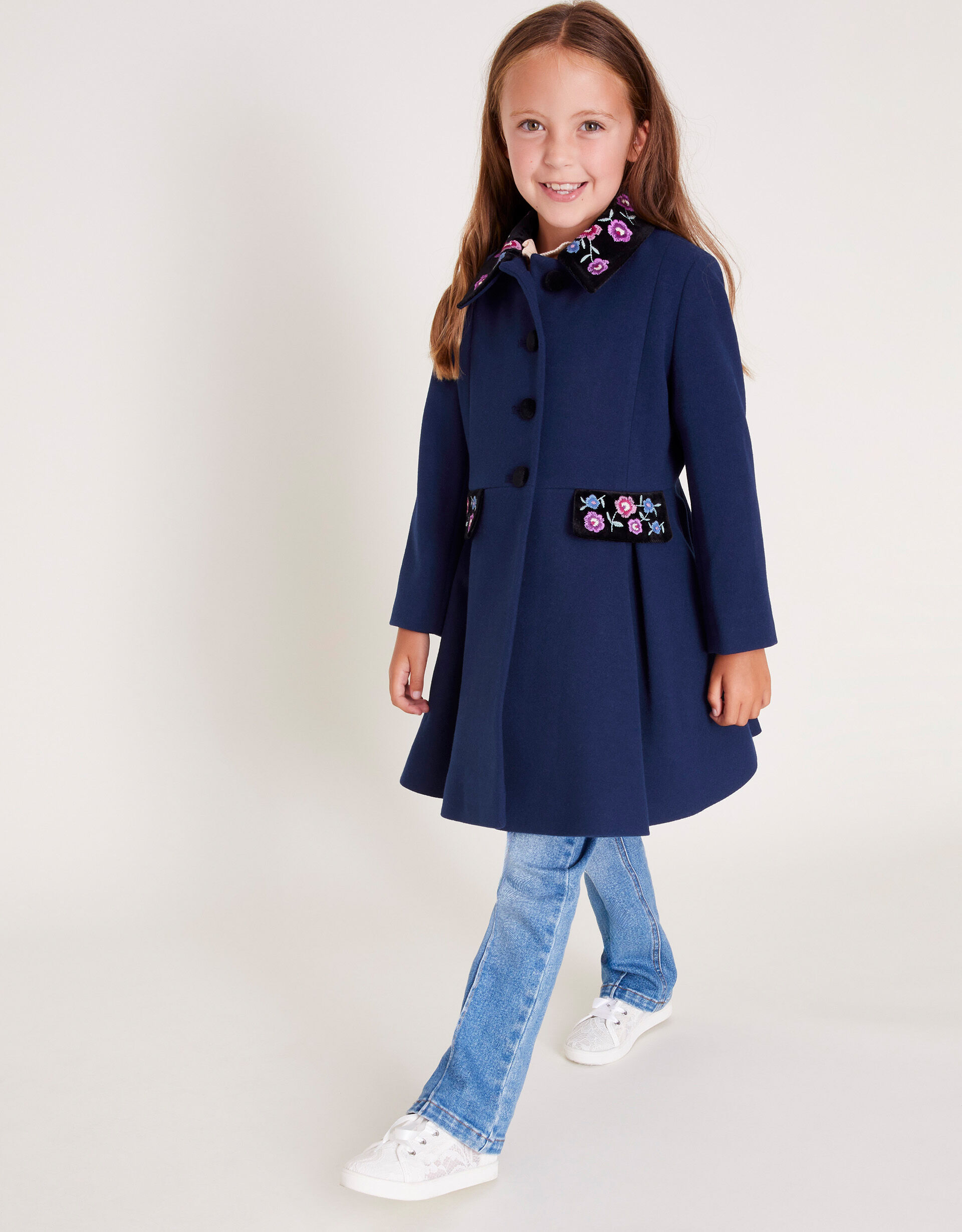 Floral Embroidered Dress Coat Blue Girls Coats Jackets Monsoon US