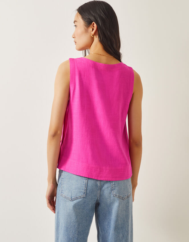 Lucy Linen Blend Button Tank Top, Pink (PINK), large