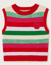 Striped Sweater Vest, Red (RED), large