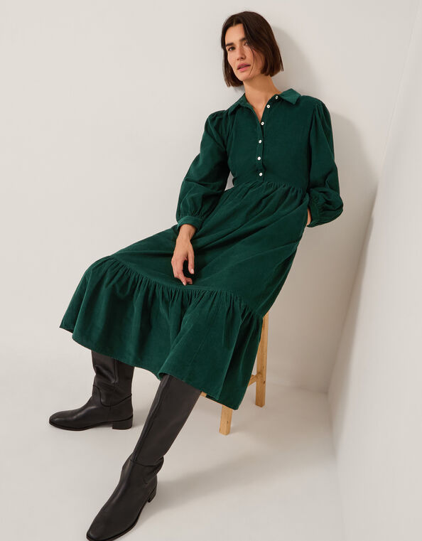 Adriana Corduroy Midi Shirt Dress, Green (GREEN), large