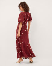 Amaya Puff Sleeve Polka Dot Maxi Dress, Red (BURGUNDY), large