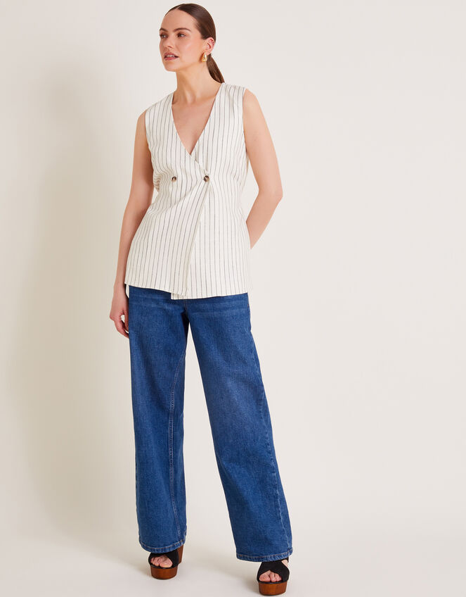 Sara Stripe Waistcoat, Ivory (IVORY), large