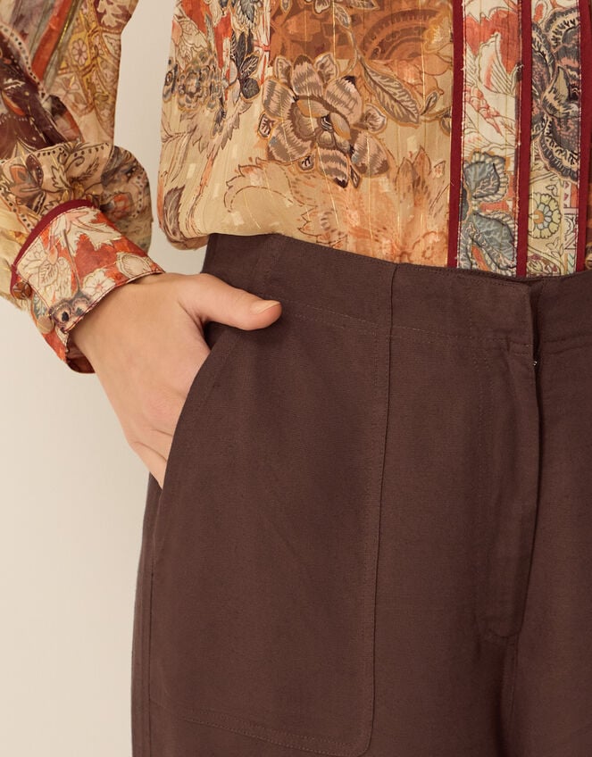 Joanie Linen Blend Barrel Trousers, Brown (CHOCOLATE), large