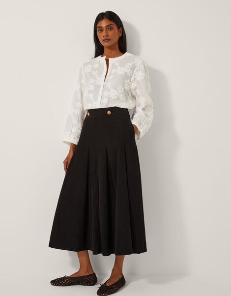 Shan Stretch Corduroy Midi Skirt, Black (BLACK), large