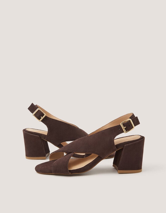 Cally Crossover Leather Block Heels , Brown (CHOCOLATE), large