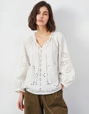 East Aliona Broderie Blouson Blouse, Ivory (IVORY), large