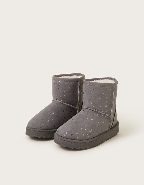 Metallic Spot Suedette Ankle Boots, Grey (GREY), large