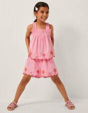 Palm Embroidered Top & Shorts Set, Pink (PINK), large