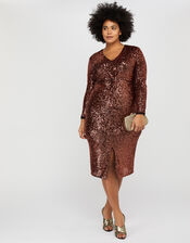 Rosie Sequin Midi Dress, Bronze (BRONZE), large