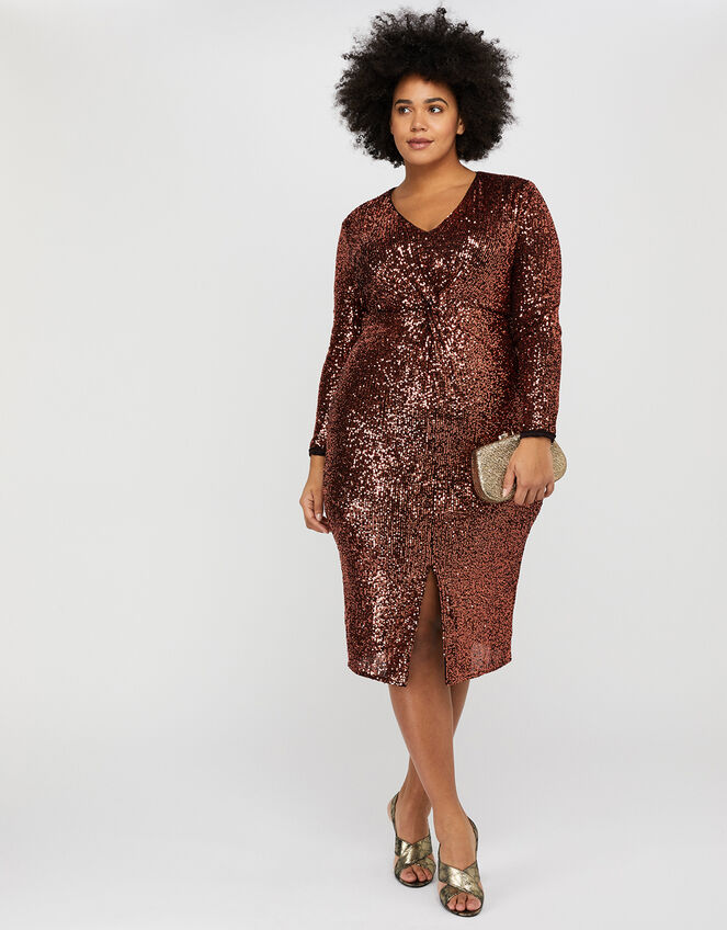 Rosie Sequin Midi Dress, Bronze (BRONZE), large