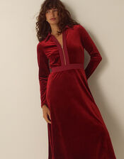 Zeyna Zip Velvet Midi Dress, Cinnamon (CINNAMON), large