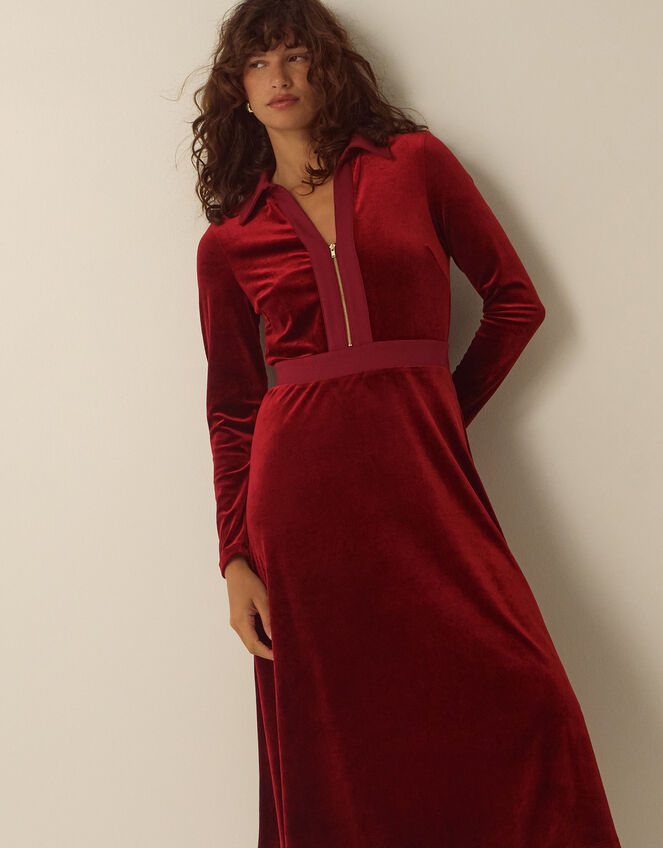 Zeyna Zip Velvet Midi Dress, Cinnamon (CINNAMON), large