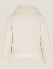Faux Fur Collar Quilted Bomber Jacket, Cream (CREAM), large